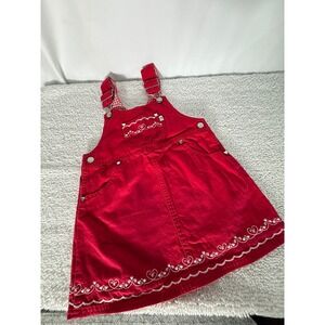 VTG Sprockets Red Heart Embroidered Jumper Dress Pinafore Girls 3T
